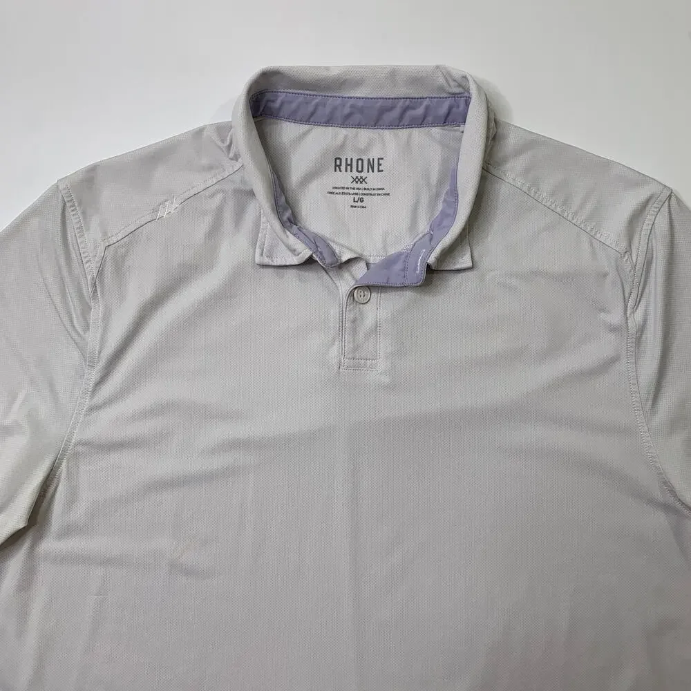 Rhone Shirt Men L Large Light Gray Delta Pique Polo Lightweight Mesh Active Polo